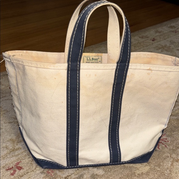 LL BEAN 80s vintage Canvas Boat and Tote Bag Blue and White Sawtooth tag - Picture 13 of 16